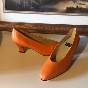 Orange leather low heels